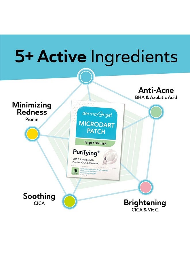 DERMA ANGEL Microdart Acne Patches for Deep Blemishes - 18 Dots - Hydrocolloid Pimple Patch with Salicylic Acid, Azelaic Acid, CICA & Vitamin C - Targets Stubborn Blemishes, Dark Spots & Cystic Acne