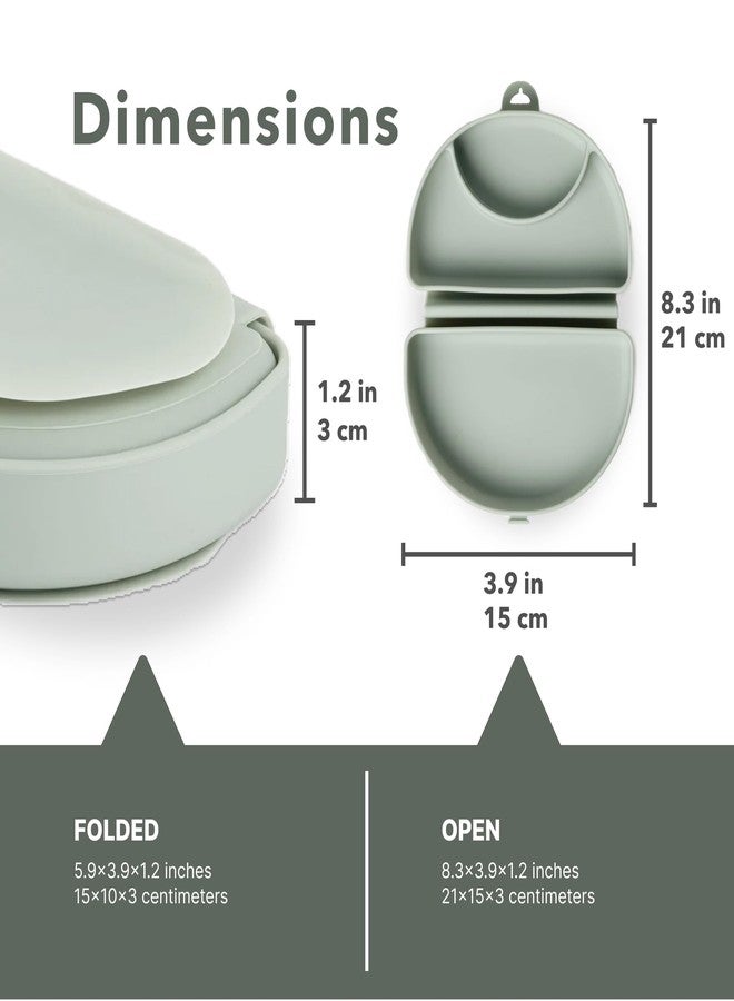 Miniware Baby Travel Plate with Suction - Foldable Silicone Baby Travel Essential to Promote Self-Feeding - Dishwasher Safe, BPA Free, Silicone Baby Plate For On The Go - Eucalyptus Silifold - Image 3