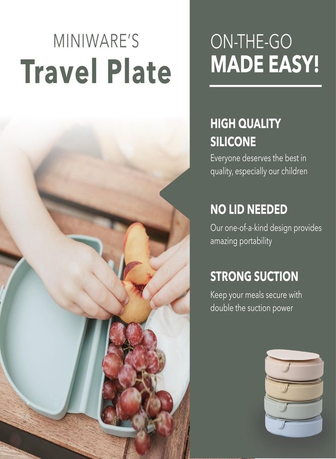 Miniware Baby Travel Plate with Suction - Foldable Silicone Baby Travel Essential to Promote Self-Feeding - Dishwasher Safe, BPA Free, Silicone Baby Plate For On The Go - Eucalyptus Silifold - Image 2