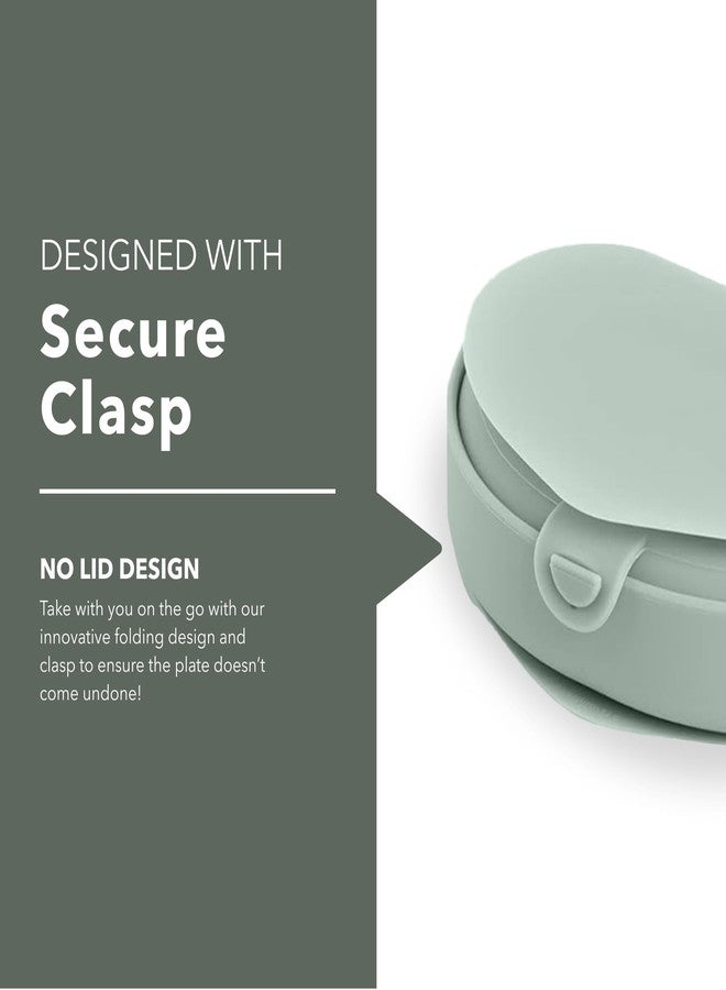 Miniware Baby Travel Plate with Suction - Foldable Silicone Baby Travel Essential to Promote Self-Feeding - Dishwasher Safe, BPA Free, Silicone Baby Plate For On The Go - Eucalyptus Silifold - Image 4