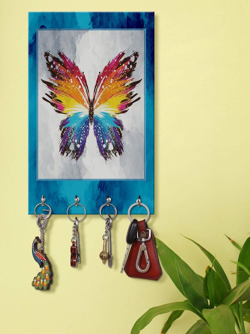 999STORE Key Stand for Home Wall Stylish Holder Wall Mount Hanger Organizer Butterfly Key Stand for Wall (MDF_7.5X12 Inch_Multi) KeyholderP126 - Image 1