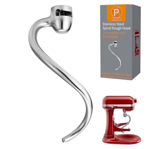 PQPO Stainless Steel Spiral Dough Hook Compatible with KitchenAid 6 Quart Bowl-Lift Stand Mixers,Heavy Duty Mixer Attachment, Dishwasher Safe,Efficient Kneading for Bread, Pizza, Pasta - Image 1