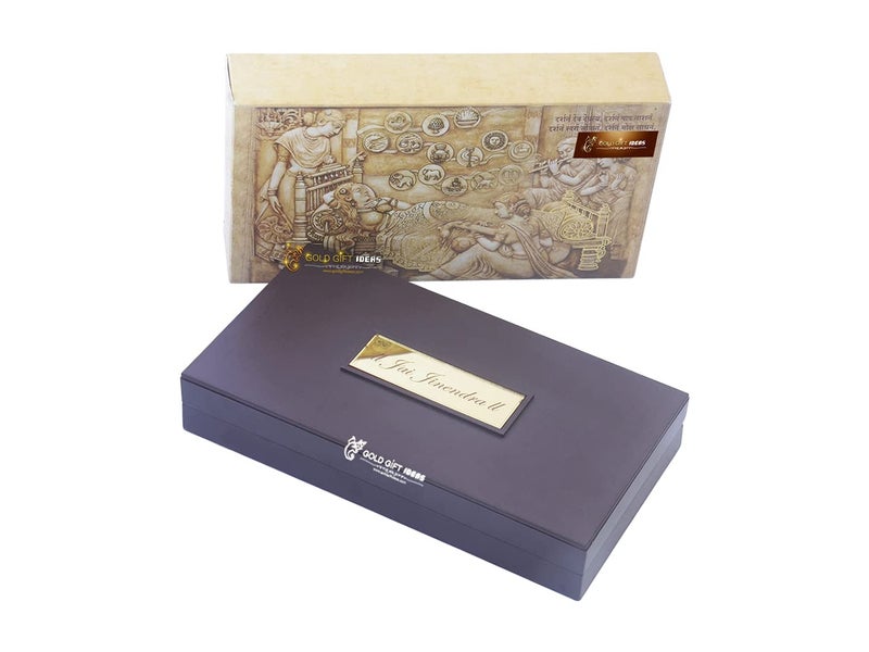GoldGiftIdeas 24K Gold Plated Jain Mahavir Swami Photo Frame Box with Jain Religious Symbol, Decorative Return Gift, Jain Darshan Photo Frame for Home, Wooden Momento Gift - Image 3