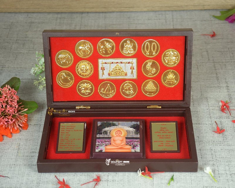 GoldGiftIdeas 24K Gold Plated Jain Mahavir Swami Photo Frame Box with Jain Religious Symbol, Decorative Return Gift, Jain Darshan Photo Frame for Home, Wooden Momento Gift - Image 4