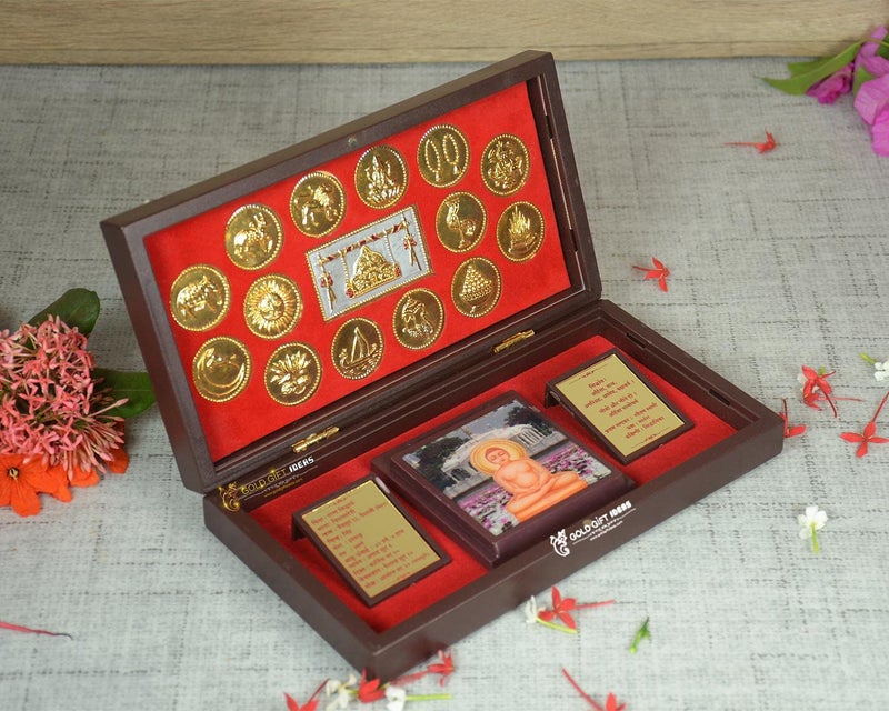 GoldGiftIdeas 24K Gold Plated Jain Mahavir Swami Photo Frame Box with Jain Religious Symbol, Decorative Return Gift, Jain Darshan Photo Frame for Home, Wooden Momento Gift - Image 5