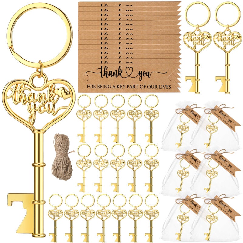 Landical Wedding Favors for Guests Bulk Key Bottle Openers Gift Souvenirs Thank You Keychains with Cards Organza for Bridal Wedding PartyGold50 Sets