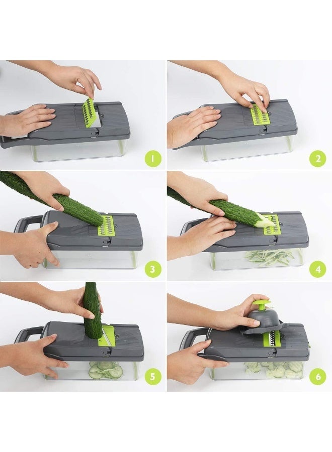 12 in 1 Vegetable Chopper, Multifunctional Mandoline Slicer Dicer Household Kitchen for Onion, Garlic, Carrot, Potato, Tomato, Fruit, Salad 7 Stainless Steel Blades  - Image 5