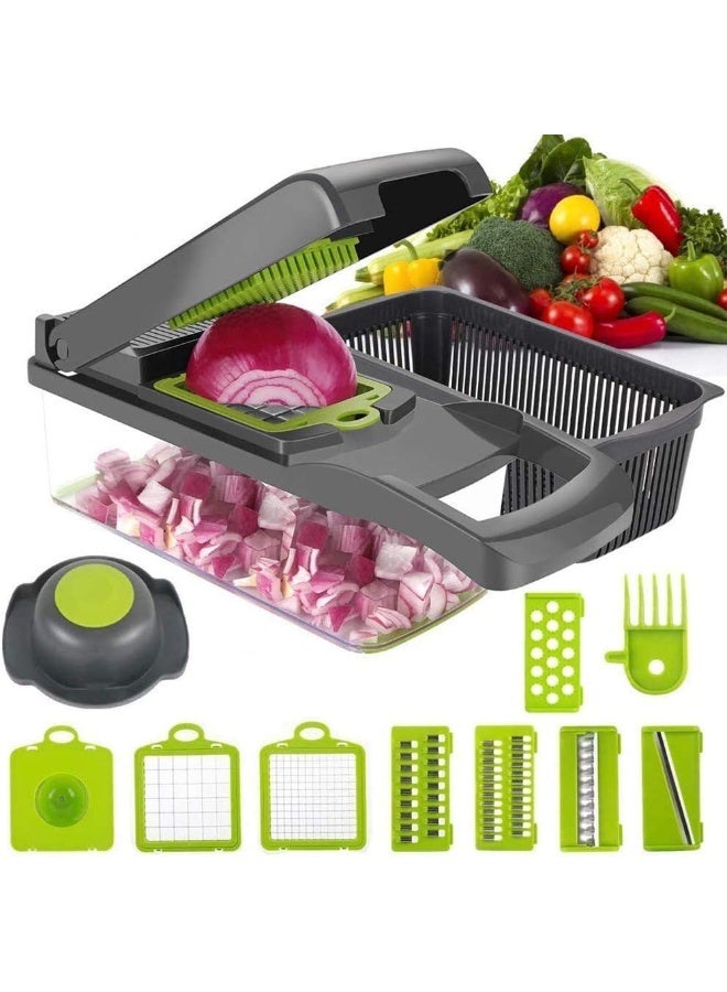12 in 1 Vegetable Chopper, Multifunctional Mandoline Slicer Dicer Household Kitchen for Onion, Garlic, Carrot, Potato, Tomato, Fruit, Salad 7 Stainless Steel Blades  - Image 2