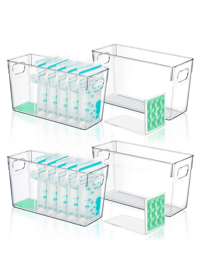 Chunful Chunful 4 Set Breastmilk Storage Containers for Fridge with L-shaped Compressor, Stores up to 12 Breast Milk Bags, for Flattening Breast Milk Bags, Clear Freezer Fridge Organizer Bins Storage 11" Long  - Image 1