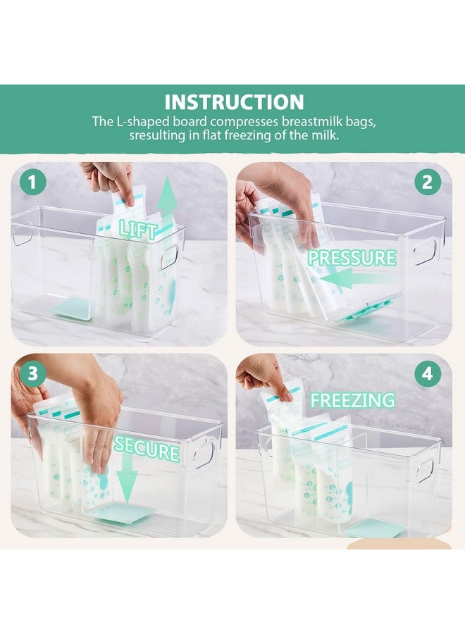 Chunful Chunful 4 Set Breastmilk Storage Containers for Fridge with L-shaped Compressor, Stores up to 12 Breast Milk Bags, for Flattening Breast Milk Bags, Clear Freezer Fridge Organizer Bins Storage 11" Long  - Image 4