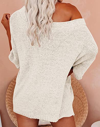 Ermonn Womens 2 Piece Outfits Sweater Sets Off Shoulder Knit Tops Waist Short Suits Casual Pajama Set Romper Jumpsuits Beige - Image 3