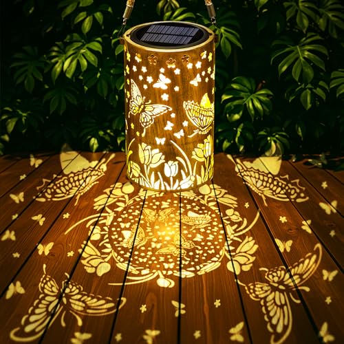 Toodour 2 Pack Hanging Solar Lantern Outdoor - Solar Vintage Lantern with Flickering Flame, 2 Modes Waterproof Hanging Lights for Camping, Patio, Deck, Yard, Path, Outdoor Halloween Decorations - Image 1