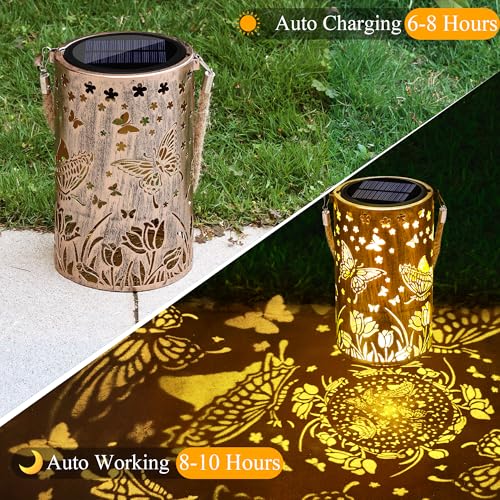 Toodour 2 Pack Hanging Solar Lantern Outdoor - Solar Vintage Lantern with Flickering Flame, 2 Modes Waterproof Hanging Lights for Camping, Patio, Deck, Yard, Path, Outdoor Halloween Decorations - Image 2