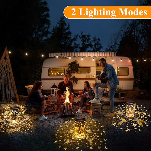 Toodour 2 Pack Hanging Solar Lantern Outdoor - Solar Vintage Lantern with Flickering Flame, 2 Modes Waterproof Hanging Lights for Camping, Patio, Deck, Yard, Path, Outdoor Halloween Decorations - Image 5