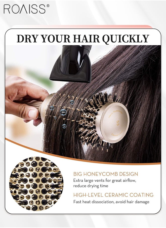 roaiss - Thermal Ceramic Nano Ionic Hairbrush Professional Anti-static Round Barrel Hair Styling Comb Portable Boar Bristle Brush for Blow Drying, Curling, Straightening, Volume and Shine with Croc Clips - Image 1