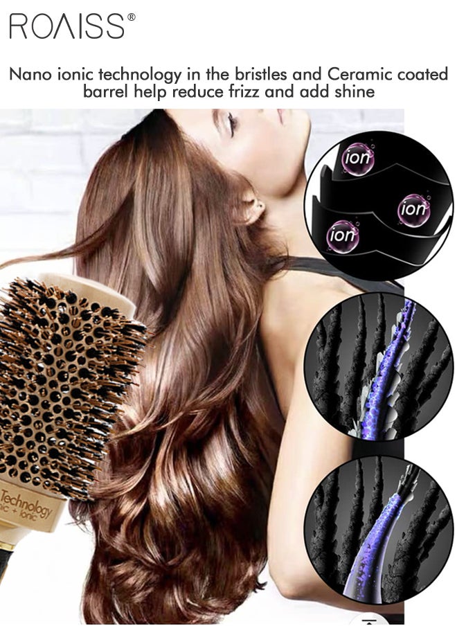 roaiss - Thermal Ceramic Nano Ionic Hairbrush Professional Anti-static Round Barrel Hair Styling Comb Portable Boar Bristle Brush for Blow Drying, Curling, Straightening, Volume and Shine with Croc Clips - Image 1