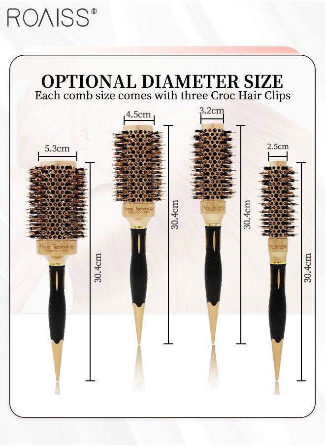 roaiss - Thermal Ceramic Nano Ionic Hairbrush Professional Anti-static Round Barrel Hair Styling Comb Portable Boar Bristle Brush for Blow Drying, Curling, Straightening, Volume and Shine with Croc Clips - Image 1
