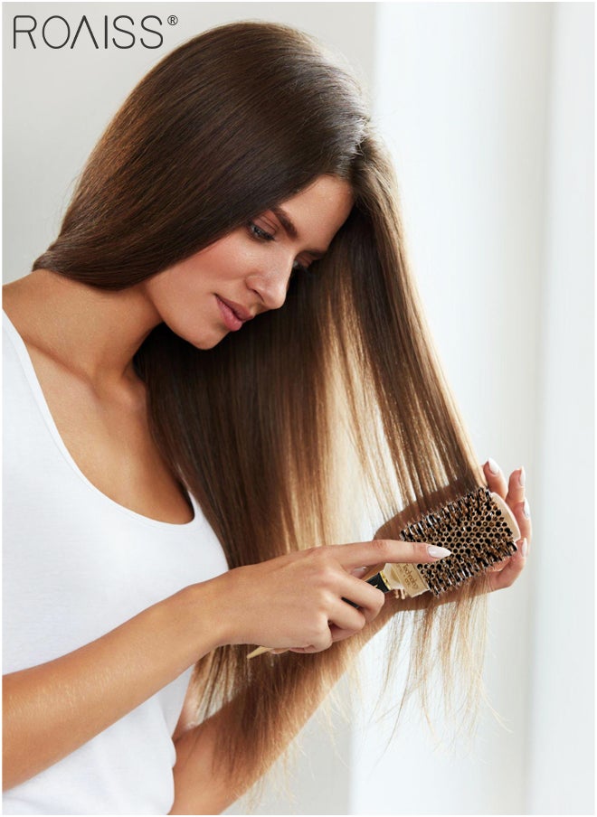 roaiss - Thermal Ceramic Nano Ionic Hairbrush Professional Anti-static Round Barrel Hair Styling Comb Portable Boar Bristle Brush for Blow Drying, Curling, Straightening, Volume and Shine with Croc Clips - Image 1