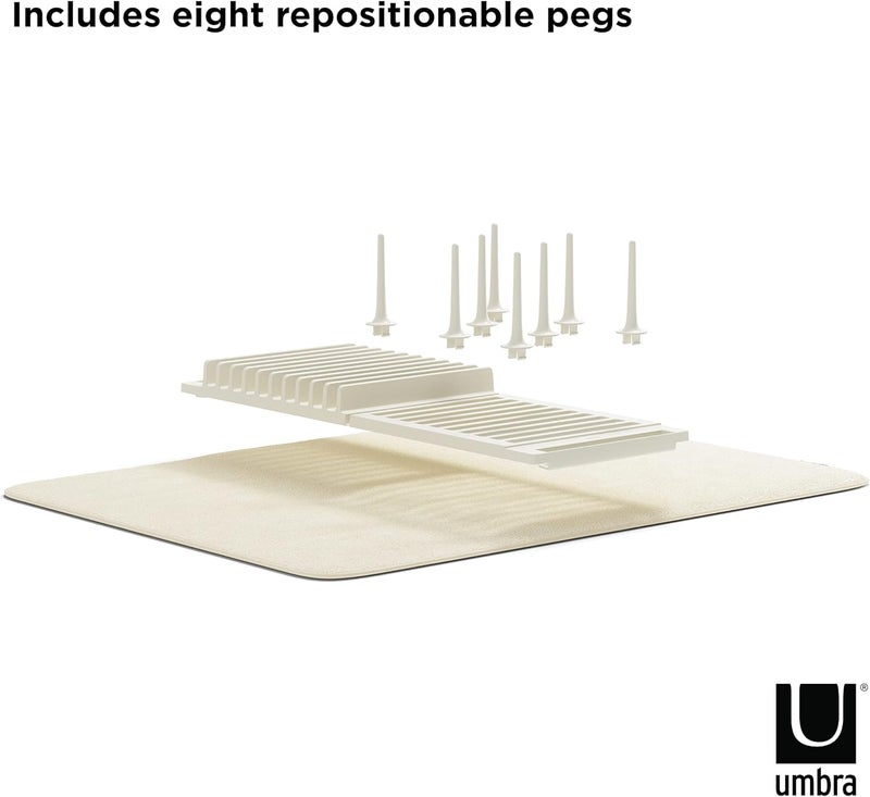 امبرا حامل أطباق Umbra Udry مع أوتاد متحرك�� وحص��رة تجفيف من الألياف الدقيقة – تصميم موفر للمساحة يطوى للتخزين السهل، حامل أساسي، كتان - Image 4
