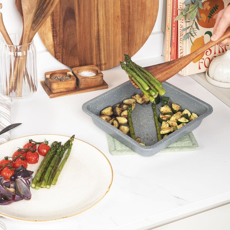 Salter BW02780G Square Pan, Non-Stick Deep Baking Tray, Small Oven Tin For Brownies, Cakes, Roasting Pan For Vegetables, Carbon Steel, Marblestone Collection, Grey, 23 cm - Image 3