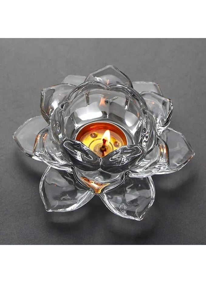 VINCENZO VINCENZO Glass Lotus Flower Candle Holders Diya Votive Activity Tealight Holders Pillar Holders for Home Decoration Party Wedding Decoration Pack of 1 