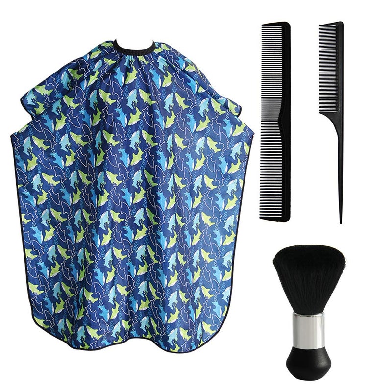 Flagsky Kids Haircut Cape and Neck Duster Brush Hair Comb Set Professional Barber Hairbrush and Children Dolphin Hairdresser Apron with Adjustable Snap Closure Extra Long Cape 47x39 inch 