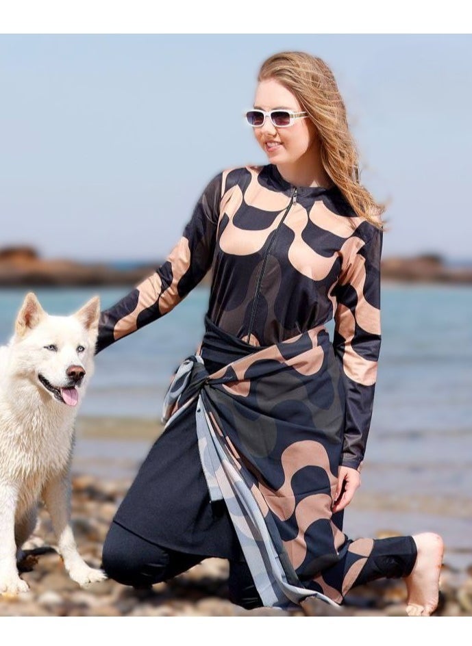 Nona fashion - Burkini beach swimsuit - multi-colored Material: Imported water-proof Sizes: - Large - Extra Large - 2 Extra Large Size chart Large: Fits weight from 55 to 65 kg Extra Large: Fits weight from 65 to 75 kg 2 Extra Large: Fits weight from 75 to 85 kg It consists of a jumpsuit, bag, skirt, turban, and chiffon shawl. - Image 1