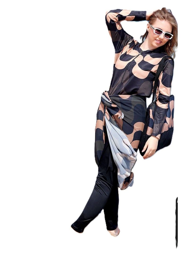 Nona fashion - Burkini beach swimsuit - multi-colored Material: Imported water-proof Sizes: - Large - Extra Large - 2 Extra Large Size chart Large: Fits weight from 55 to 65 kg Extra Large: Fits weight from 65 to 75 kg 2 Extra Large: Fits weight from 75 to 85 kg It consists of a jumpsuit, bag, skirt, turban, and chiffon shawl. - Image 1