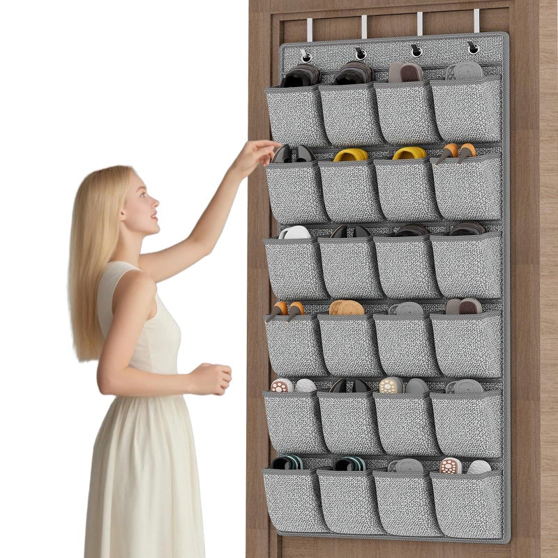 homyfort Over the Door Shoe OrganizerHanging Shoe Rack Storage Holder with 24 Extra Large Fabric Pockets for ClosetMen SneakersWomen High Heeled ShoesSlippersGrey 614x22