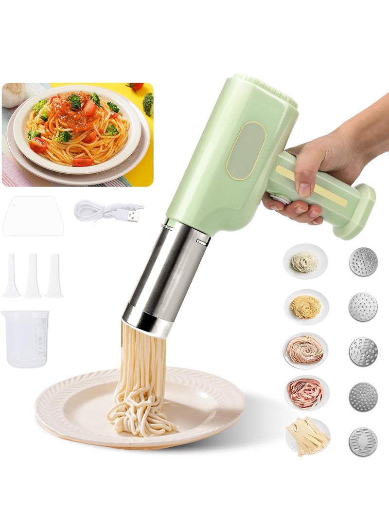 AiQi Electric Pasta Maker, Portable Noodle Maker with 2600mAh Battery, 5 Pasta Moulds, 3 Sausage Heads, Spatula and Measuring Cup, Automatic Noodle Maker for Spaghetti Lasagna - Image 1