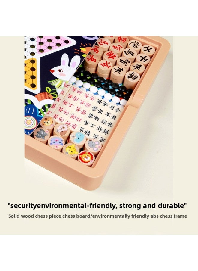 Wooden Game Flying Chess Checkers Gobang Chess Colosseum Chess Go Children's Educational Toys Multifunctional Chessboard-Color:Five-in-one: Jumping Five Armies And Fighting Elephants (color Box) - Image 5