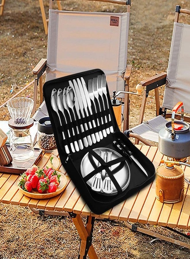 LOOKMINT Camping Cutlery Set - Stainless Steel Portable Picnic Utensils with Plates, Grill Tong, and Bottle Opener - Ideal for Road Trips, Picnics, and Camping Adventures - Image 3