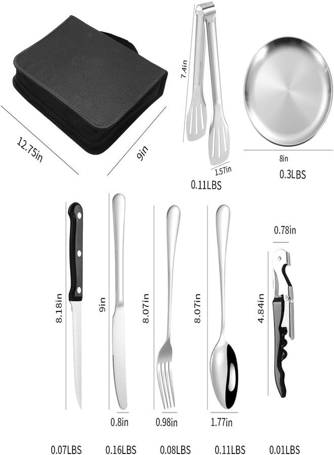 LOOKMINT Camping Cutlery Set - Stainless Steel Portable Picnic Utensils with Plates, Grill Tong, and Bottle Opener - Ideal for Road Trips, Picnics, and Camping Adventures - Image 4