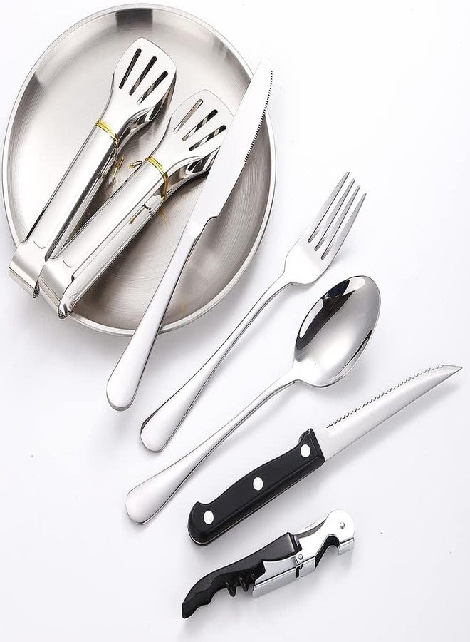 LOOKMINT Camping Cutlery Set - Stainless Steel Portable Picnic Utensils with Plates, Grill Tong, and Bottle Opener - Ideal for Road Trips, Picnics, and Camping Adventures - Image 5
