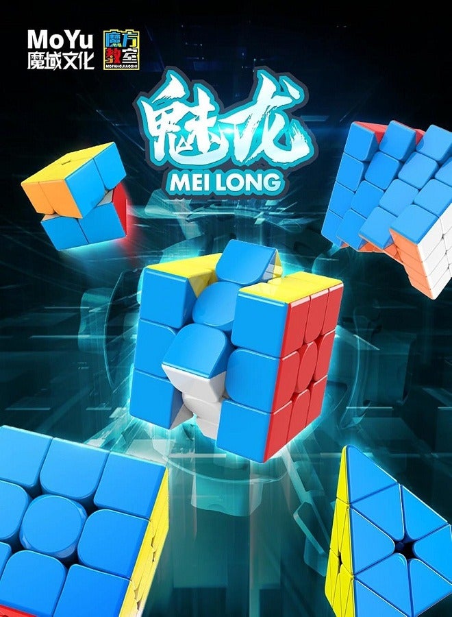 MoYu Moyu Meilong 2x2 3x3 4x4  Pyramid - Cubes Bundle | Stickerless Magic Cubes with Smooth Turning | Brain Teaser Puzzle Cubes for Kids & Adult - Image 1