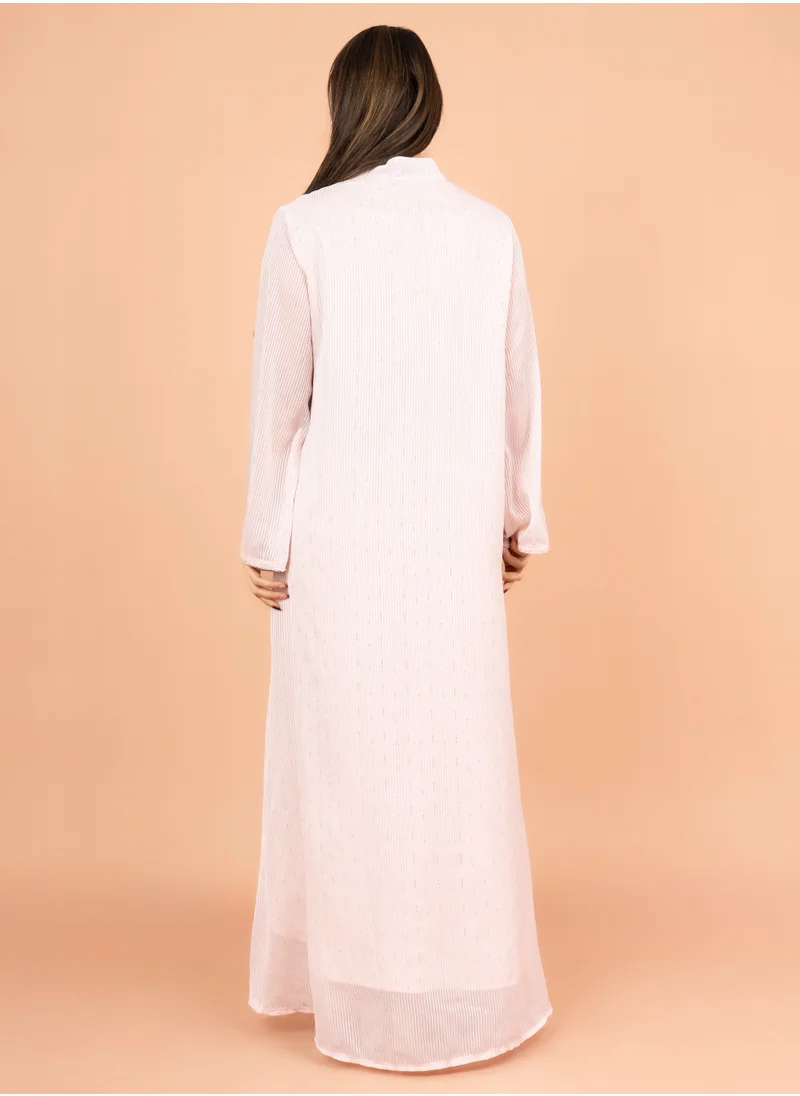 IKKXA Floral Fantasy Crystal Jalabiya with Elegant Stripes IK2018 Pink