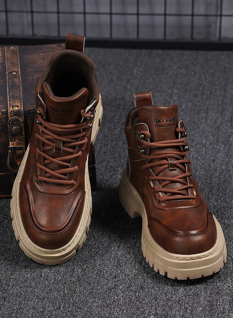 Sky View SKY VIEW Men's Fashion Shoes High Top Platform Light Martin Boots Casual Athletic Hiking Shoes Chunky Walking Sneakers For Men Brown-03  - Image 2