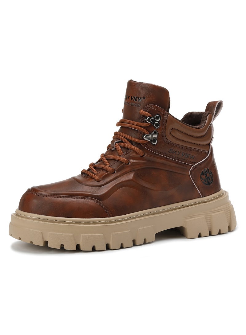 Sky View SKY VIEW Men's Fashion Shoes High Top Platform Light Martin Boots Casual Athletic Hiking Shoes Chunky Walking Sneakers For Men Brown-03  - Image 3