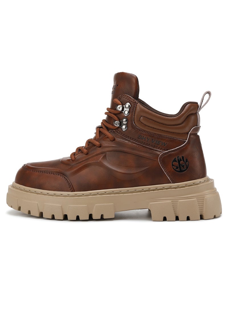 Sky View SKY VIEW Men's Fashion Shoes High Top Platform Light Martin Boots Casual Athletic Hiking Shoes Chunky Walking Sneakers For Men Brown-03  - Image 4