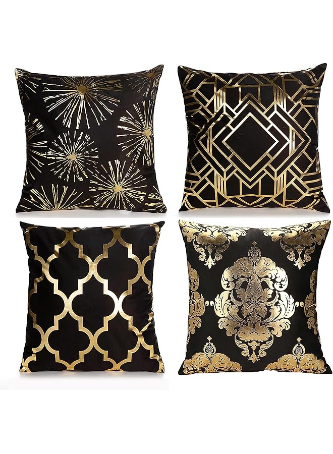 The Bros Throw Pillow Covers Short Plush Square Soft Cushion Cover Living Room Sofa Bedroom Home Decor 18x18 Inch Black Gold (4 Piece Set) - Image 1