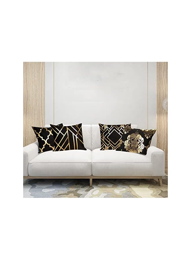 The Bros Throw Pillow Covers Short Plush Square Soft Cushion Cover Living Room Sofa Bedroom Home Decor 18x18 Inch Black Gold (4 Piece Set) - Image 3
