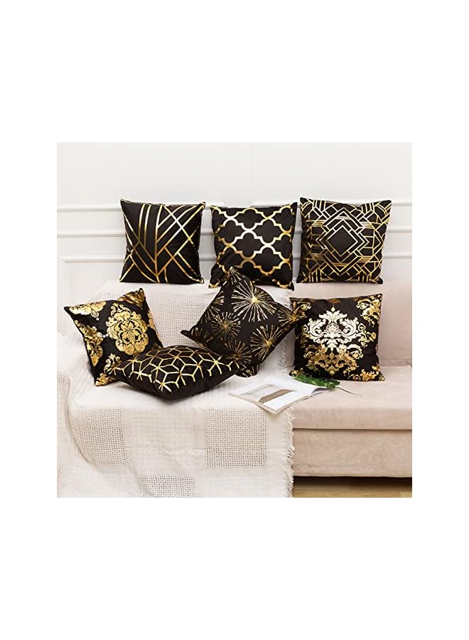 The Bros Throw Pillow Covers Short Plush Square Soft Cushion Cover Living Room Sofa Bedroom Home Decor 18x18 Inch Black Gold (4 Piece Set) - Image 2