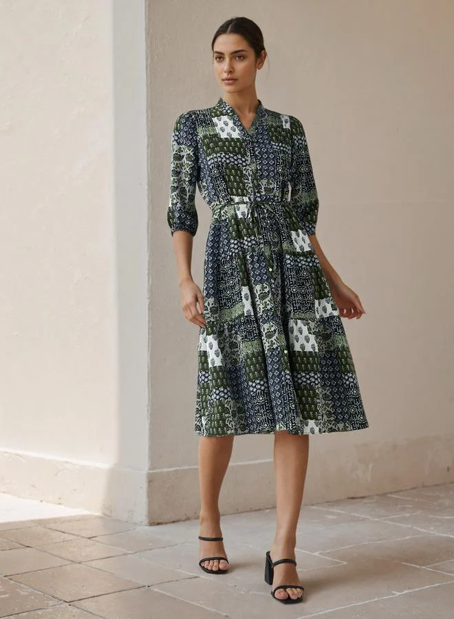 Splash FAV A-line Knee-Length Viscose Dress with Tie-Up Belt