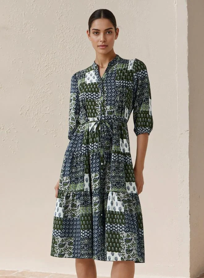 Splash FAV A-line Knee-Length Viscose Dress with Tie-Up Belt