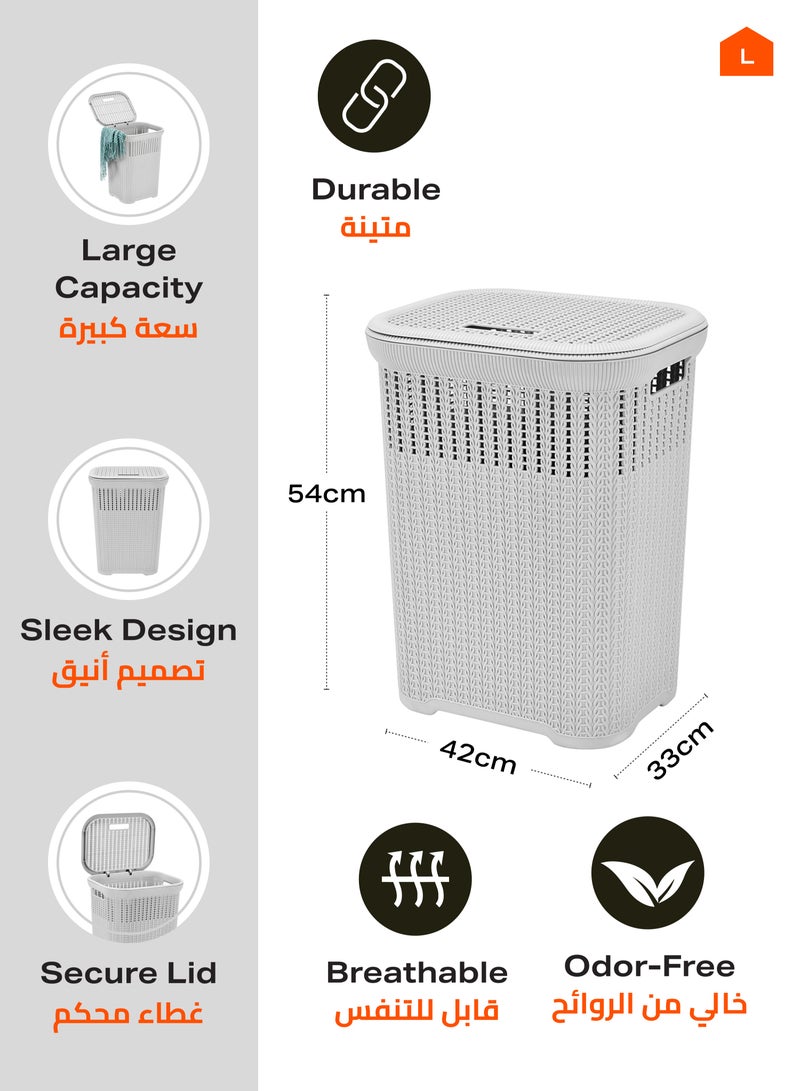 LAWAZIM Laundry Storage Basket -Grey- Lightweight Portable Spacious Durable Ventilated Plastic Hamper with Lid and Handles -Perfect for Home Household Washing Clothes Storage Bathroom Organization Use - Image 4