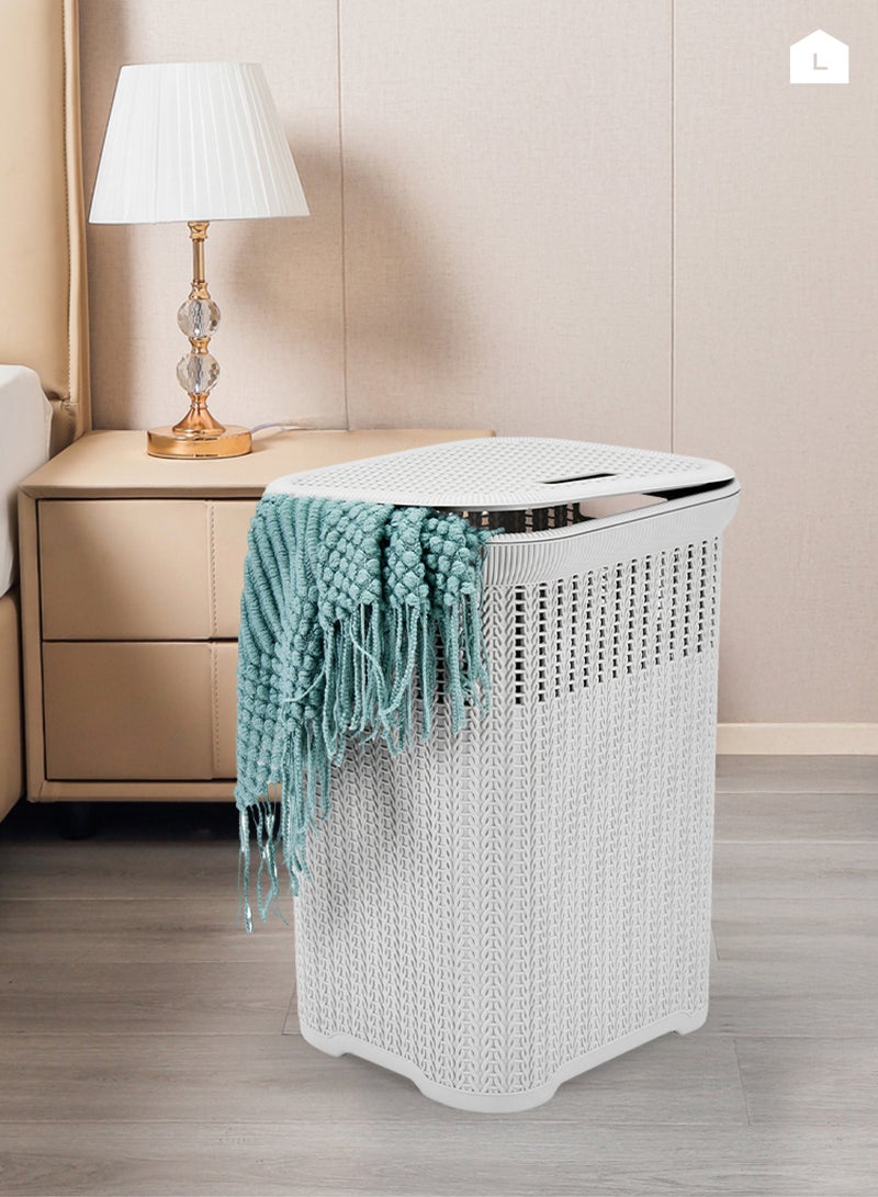 LAWAZIM Laundry Storage Basket -Grey- Lightweight Portable Spacious Durable Ventilated Plastic Hamper with Lid and Handles -Perfect for Home Household Washing Clothes Storage Bathroom Organization Use - Image 2