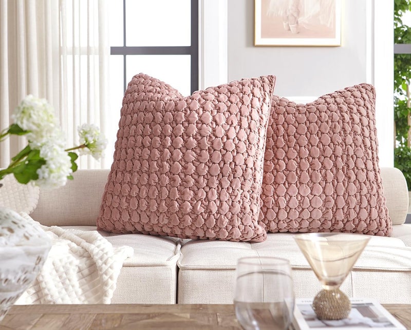 COCOPLOCEUS 1 Piece Euro Sham Pillow Covers 24x24 Decorative Farmhouse Pillow Covers Velvet Square Cushion Covers Soft Bubble Texture Euro Shams for Sofa Bed Living Room  Pink - Image 4
