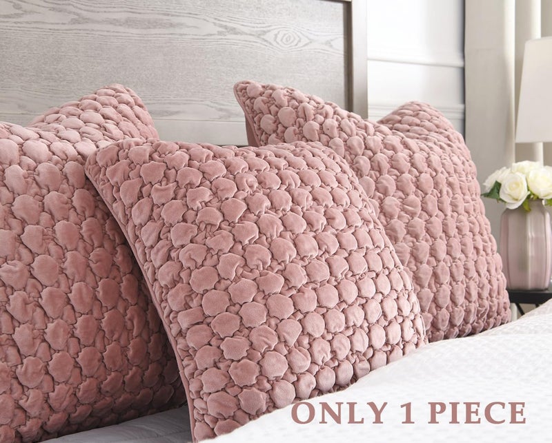 COCOPLOCEUS 1 Piece Euro Sham Pillow Covers 24x24 Decorative Farmhouse Pillow Covers Velvet Square Cushion Covers Soft Bubble Texture Euro Shams for Sofa Bed Living Room  Pink - Image 3