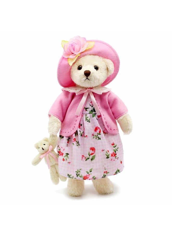 oits cute Teddy Bears Baby Cute Soft Plush Stuffed Animal Toy for Girl Women 16" (White Bear Wearing Pink Floral Dress) - Image 1