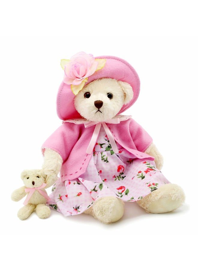 oits cute Teddy Bears Baby Cute Soft Plush Stuffed Animal Toy for Girl Women 16" (White Bear Wearing Pink Floral Dress) - Image 4